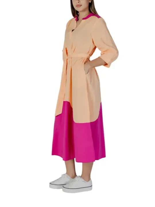 Pfirsich magenta Farbblock A-Linie Kleid