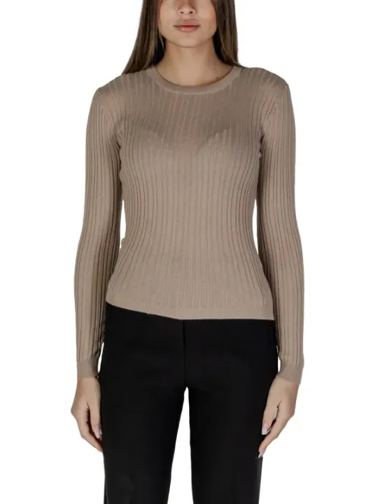 Tan geripptes Langarm-Vila-Top