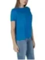 Blaue Damen T-Shirt im Workwear-Stil