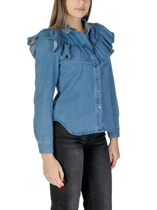 Leichte Jeanshemd-Jacke mit Rüschen