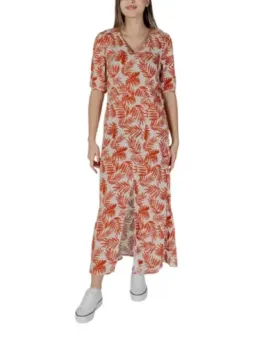 Rotes Blattmuster, cremefarbenes Maxikleid