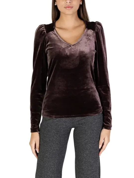 Dunkelbraunes Samtbluse mit Schulterpolstern