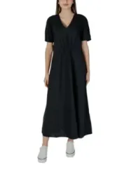 Schwarzes Midikleid mit Kordelzug