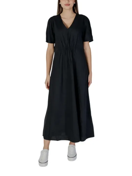 Schwarzes Midikleid mit Kordelzug