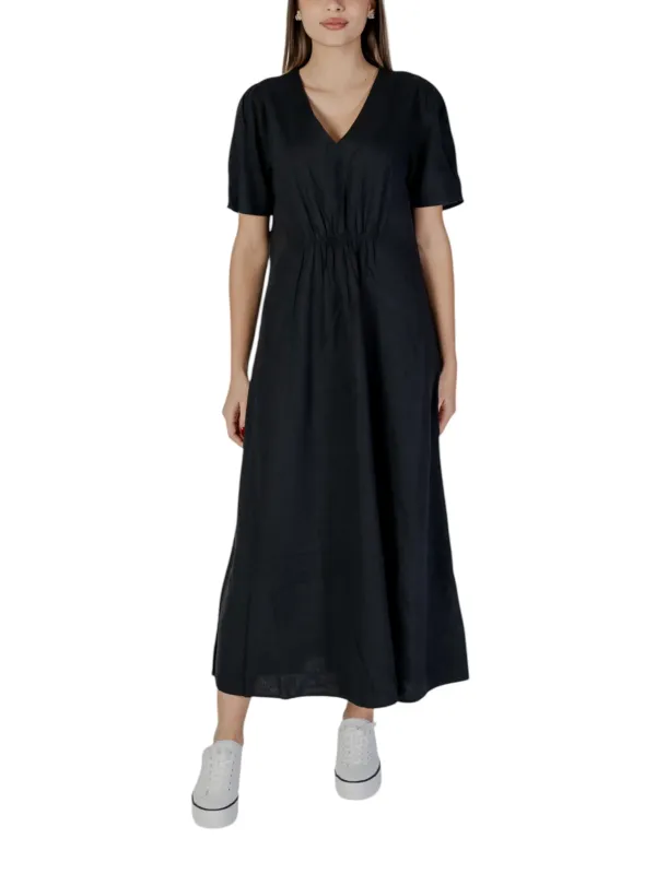 Schwarzes Midikleid mit Kordelzug