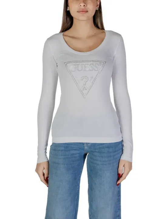 Weißes Guess Logo Langarmshirt Damen