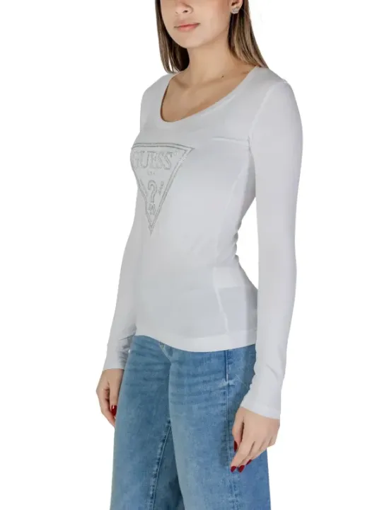 Weißes Guess Logo Langarmshirt Damen