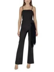 Schwarzer Jumpsuit mit Fransen und Falten