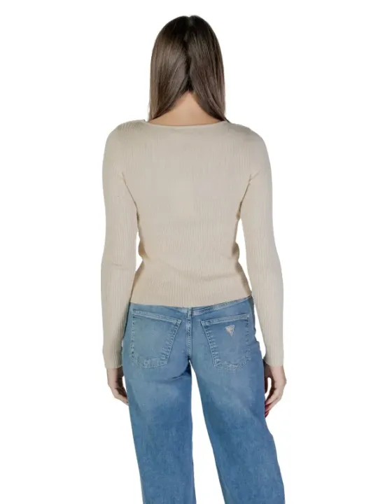 Cremefarbener Vila Strickpullover mit Rippen