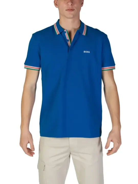 Blaues Polohemd mit Farbstreifen