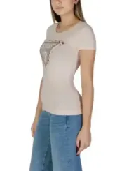 Rosa Guess Logo V-Ausschnitt Shirt