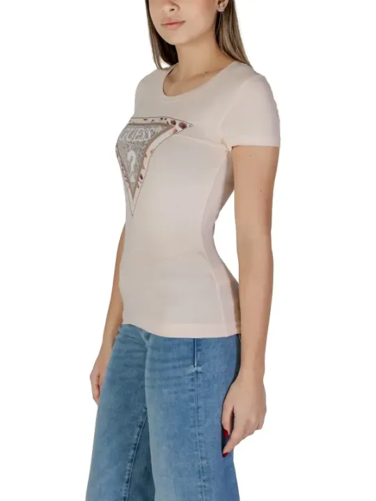 Rosa Guess Logo V-Ausschnitt Shirt