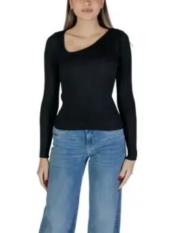 Schwarzer gerippter V-Ausschnitt Pullover