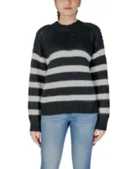 Gestreiftes Damen Strickpullover grau meliert