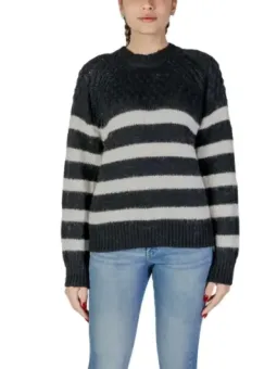 Gestreiftes Damen Strickpullover grau meliert