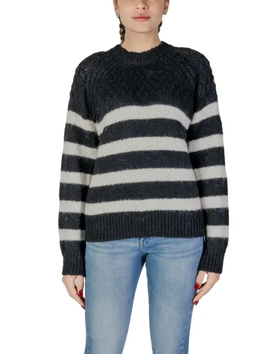 Gestreiftes Damen Strickpullover grau meliert