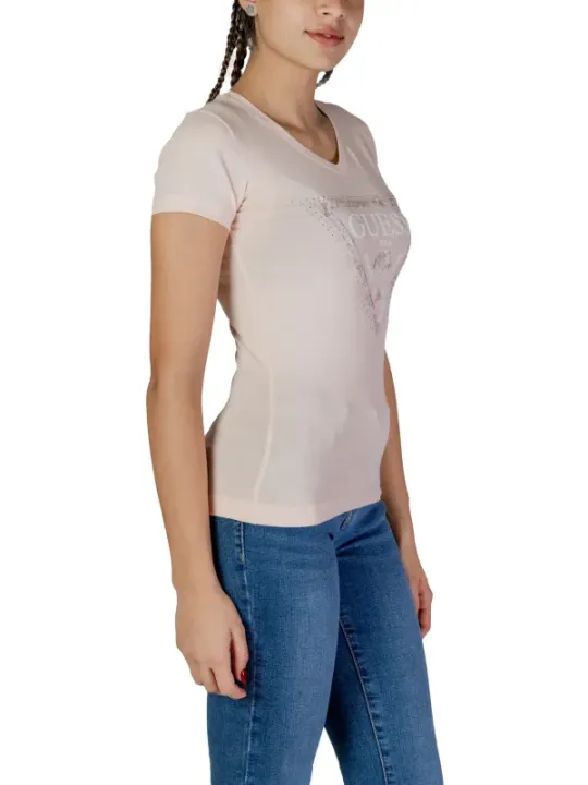 Guess pink Logo V-Ausschnitt-Shirt