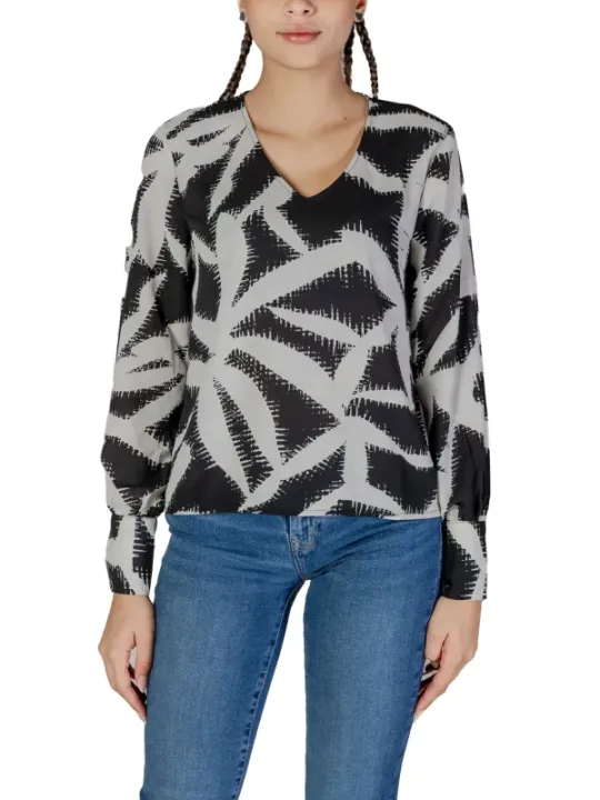 Schwarze weiße V-Ausschnitt Bluse