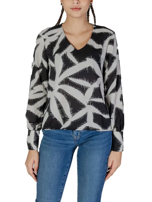 Schwarze weiße V-Ausschnitt Bluse