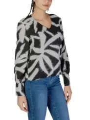 Splash-Print V-Ausschnitt Seidenbluse langärmelig