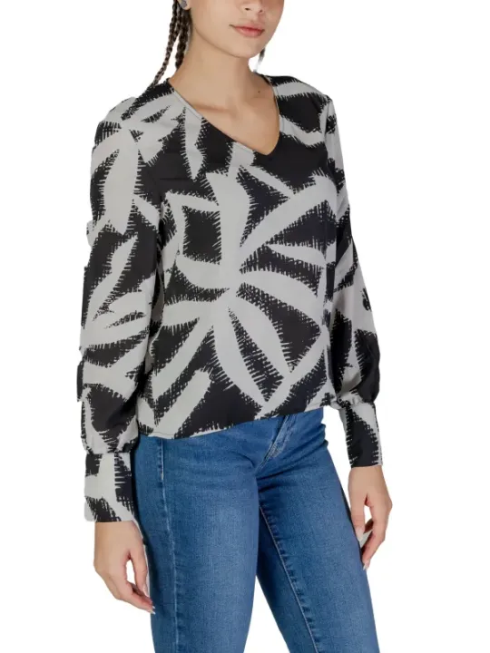 Splash-Print V-Ausschnitt Seidenbluse langärmelig