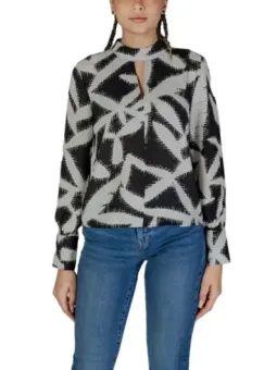 Schwarze weiße Bluse mit V-Ausschnitt