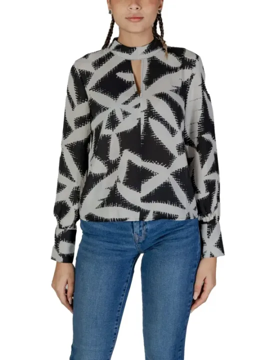 Schwarze weiße Bluse mit V-Ausschnitt