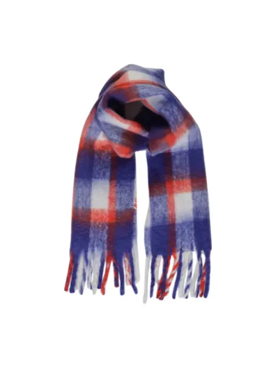 Rot-blau karierter Schal, geknotet