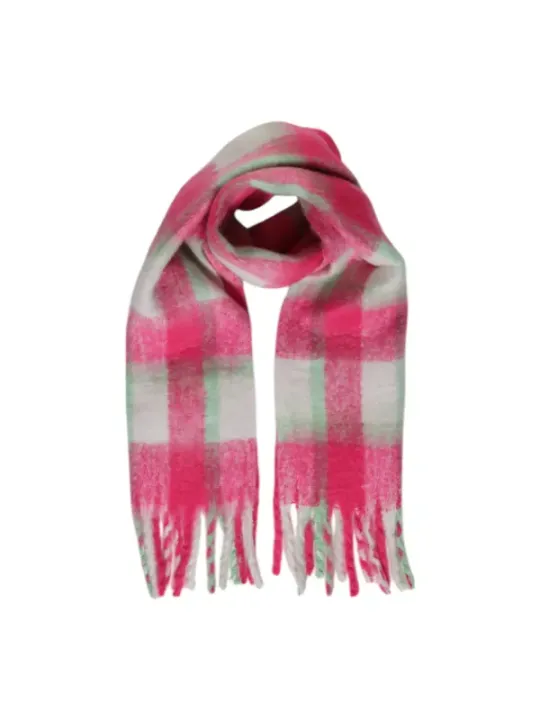Rosa karierter Schal mit Fransen