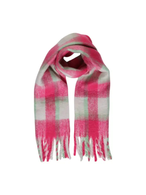 Rosa karierter Schal mit Fransen