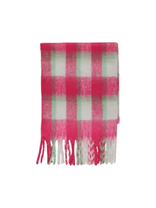 Pink gingham scarf with fringes