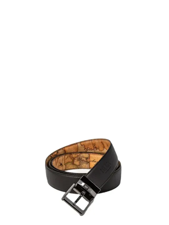 Schwarzer Ledergürtel mit Kartenmuster