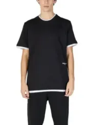 Schwarzes Baumwoll-T-Shirt mit weißem Saum