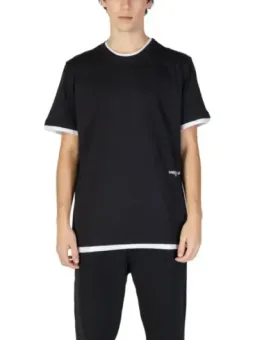 Schwarzes Baumwoll-T-Shirt mit weißem Saum