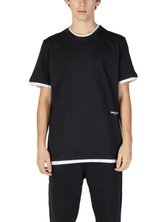 Schwarzes Baumwoll-T-Shirt mit weißem Saum