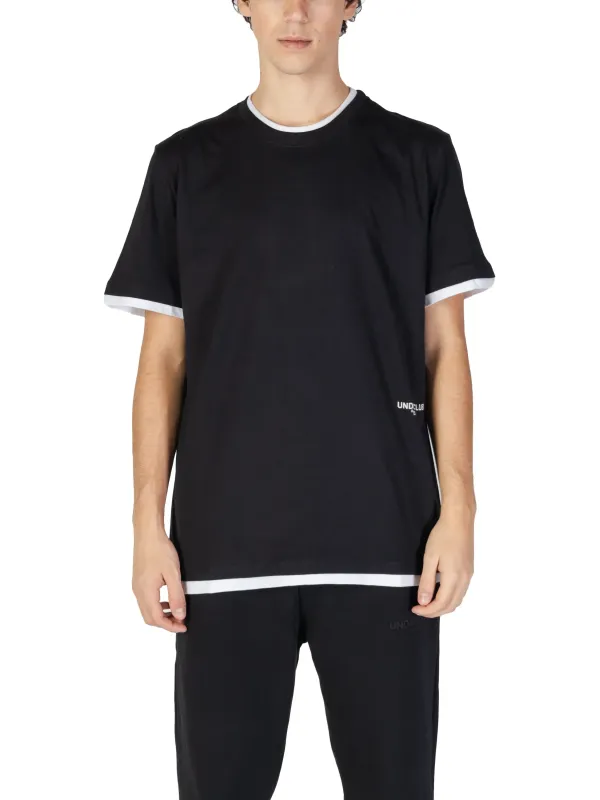 Schwarzes Baumwoll-T-Shirt mit weißem Saum