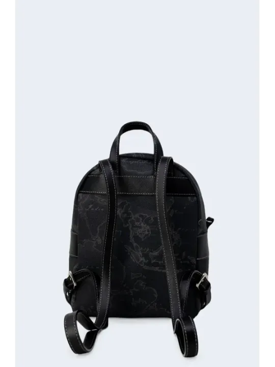 Schwarzer Leder Rucksack mit Logo