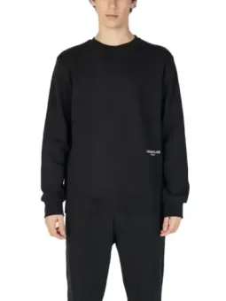 Schwarzer Baumwoll-Crewneck-Pullover mit Logo