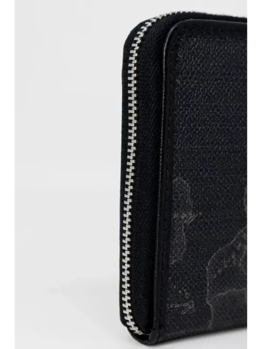 Schwarze Ledergeldbörse mit Zippverschluss