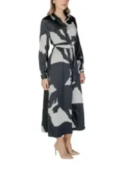 Abstrakte Seidenkleid mit Gürtel und Kragen