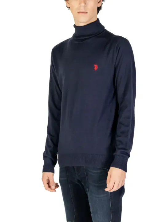 Marineblauer Rollkragen-Polo-Pullover aus Baumwolle