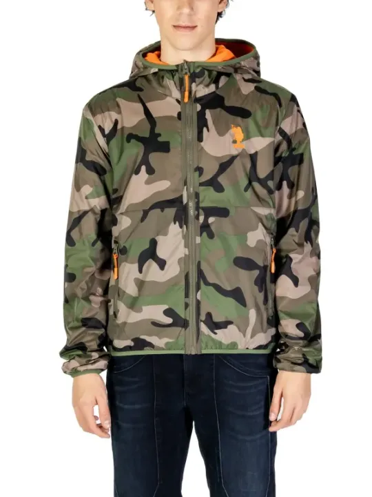 Grüne Camouflage Windbreaker Jacke mit Kapuze