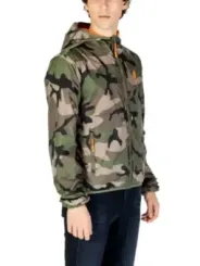 Camouflage Kapuzenjacke mit orangefarbenem Reißverschluss