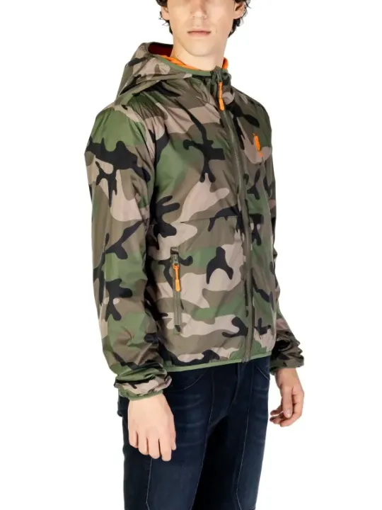 Camouflage Kapuzenjacke mit orangefarbenem Reißverschluss