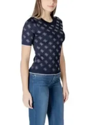 Dunkelblaues Guess Baumwoll-T-Shirt kurzärmlig