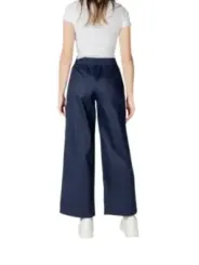 Lockere, hochtaillierte, weite Stoffhose blau