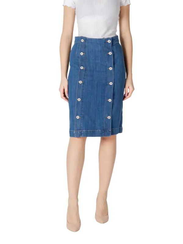 Ichi 484317 knielanger Denim Bleistiftrock