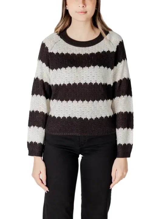 Schwarzer weißer Strickpullover Damen