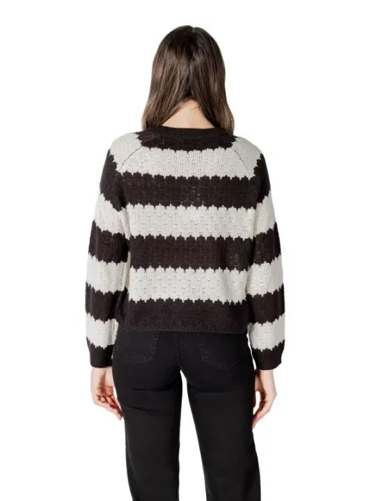 Gestreifter Strickpullover Rückansicht schwarz weiß