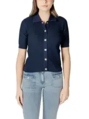 Navy geripptes Button-Down-Hemd für Damen